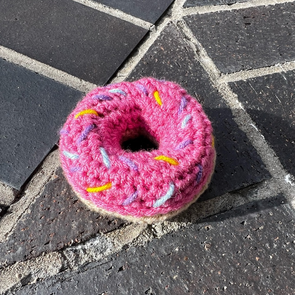 Hand Crocheted Pink Donut with Sprinkles Simpsons Inspired Plushie!